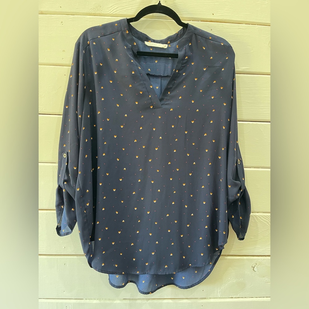 Navy Blue Women's Top with Pattern Size L